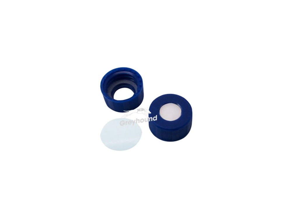 Picture of 9mm Open Top Screw Cap, Blue with PTFE virginal Septa, 0.20mm, (Sealed by O-ring), (Shore A 53)